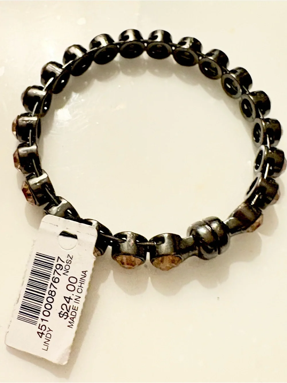 Chico's Black Link Stretch Bracelet with Champagne Crystals